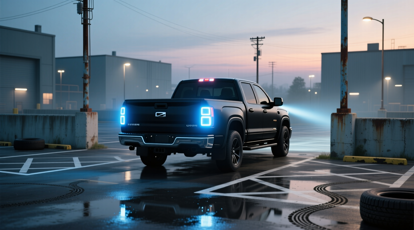 Close-up view of LED chips inside a pickup truck backup light
