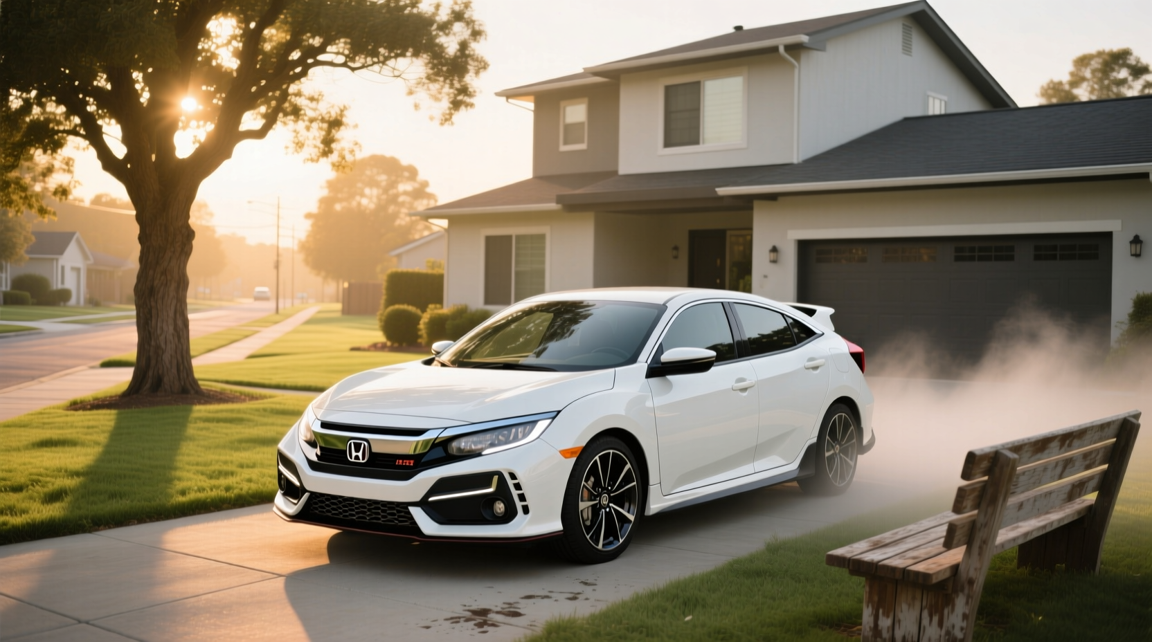 Side view of 2019 Honda Civic hatchback on city street