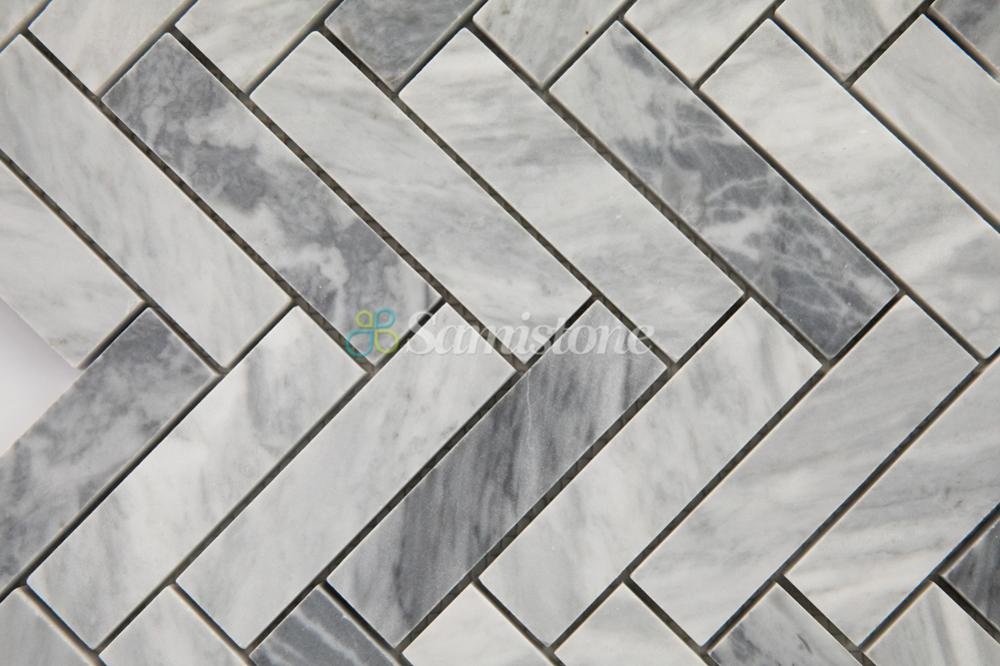 Samistone Herringbone Carrara Gray Marble Mosaic Tiles For Kitchen Backsplash