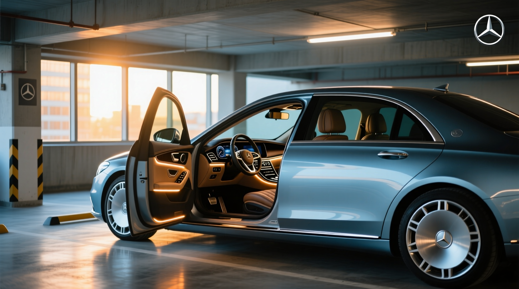 Mercedes S-Class ambient lighting glowing in dark interior