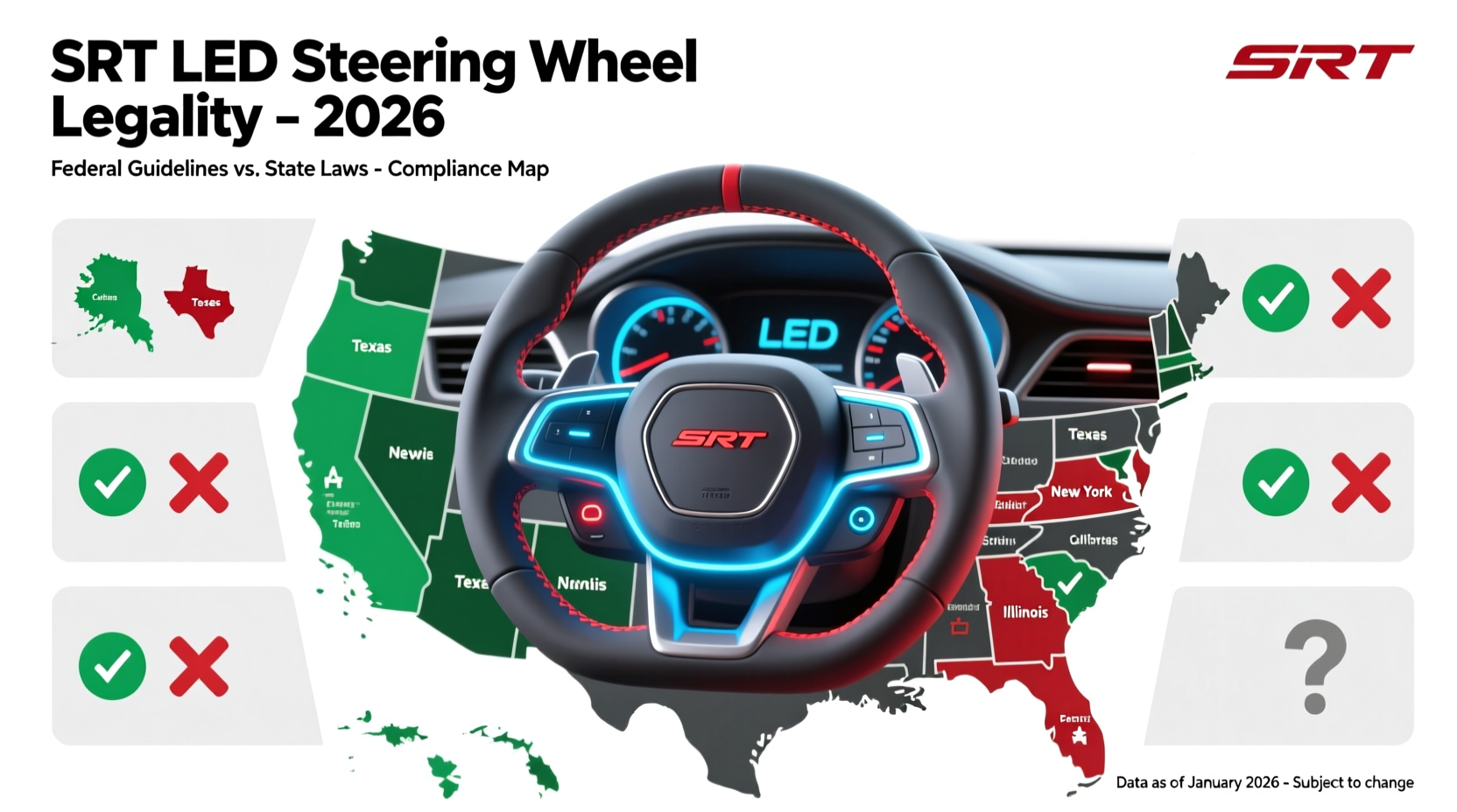 SRT LED Steering Wheel Legality in 2026: U.S. Federal & State Rules