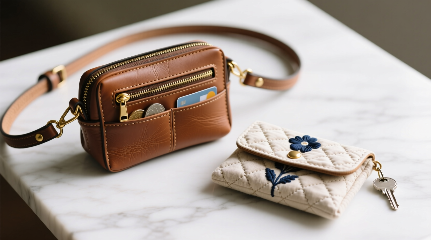 mini leather handbag or fabric coin purse which is actually more practical for daily use