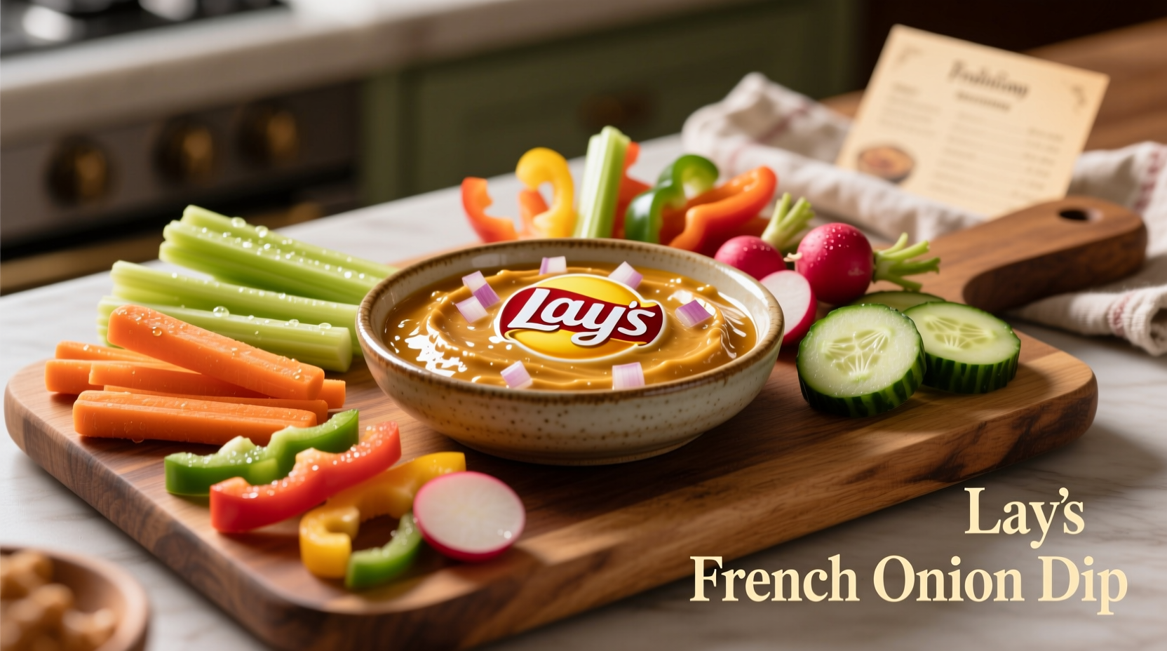 Lays French Onion Dip with assorted vegetable dippers
