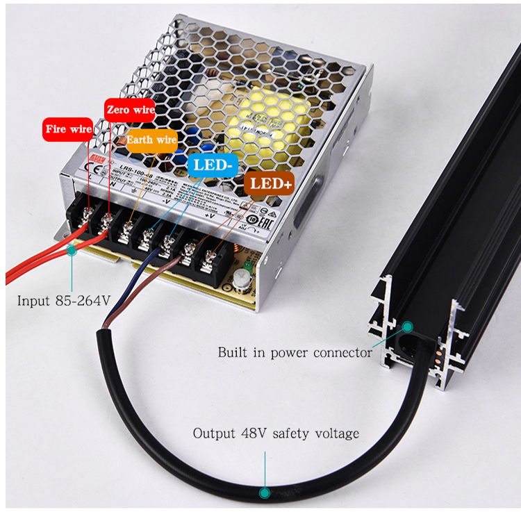 磁系统DC48V室内铝制线性光凹入表面安装trimless轨道灯