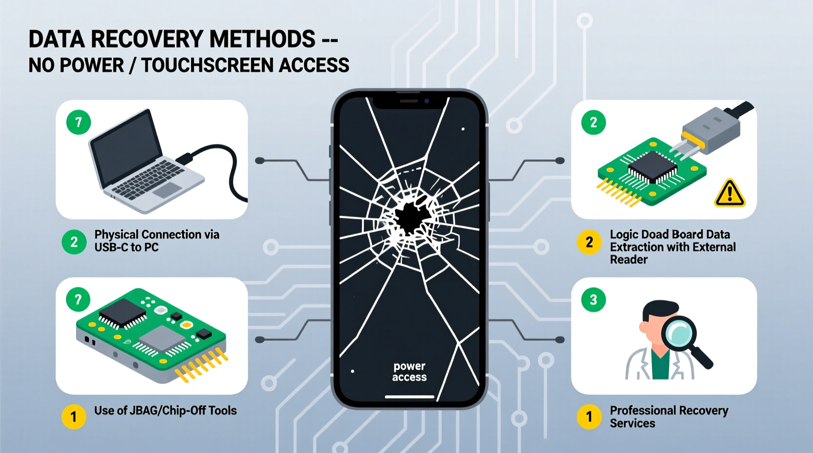 effective methods to recover data from a broken mobile phone without touchscreen or power access