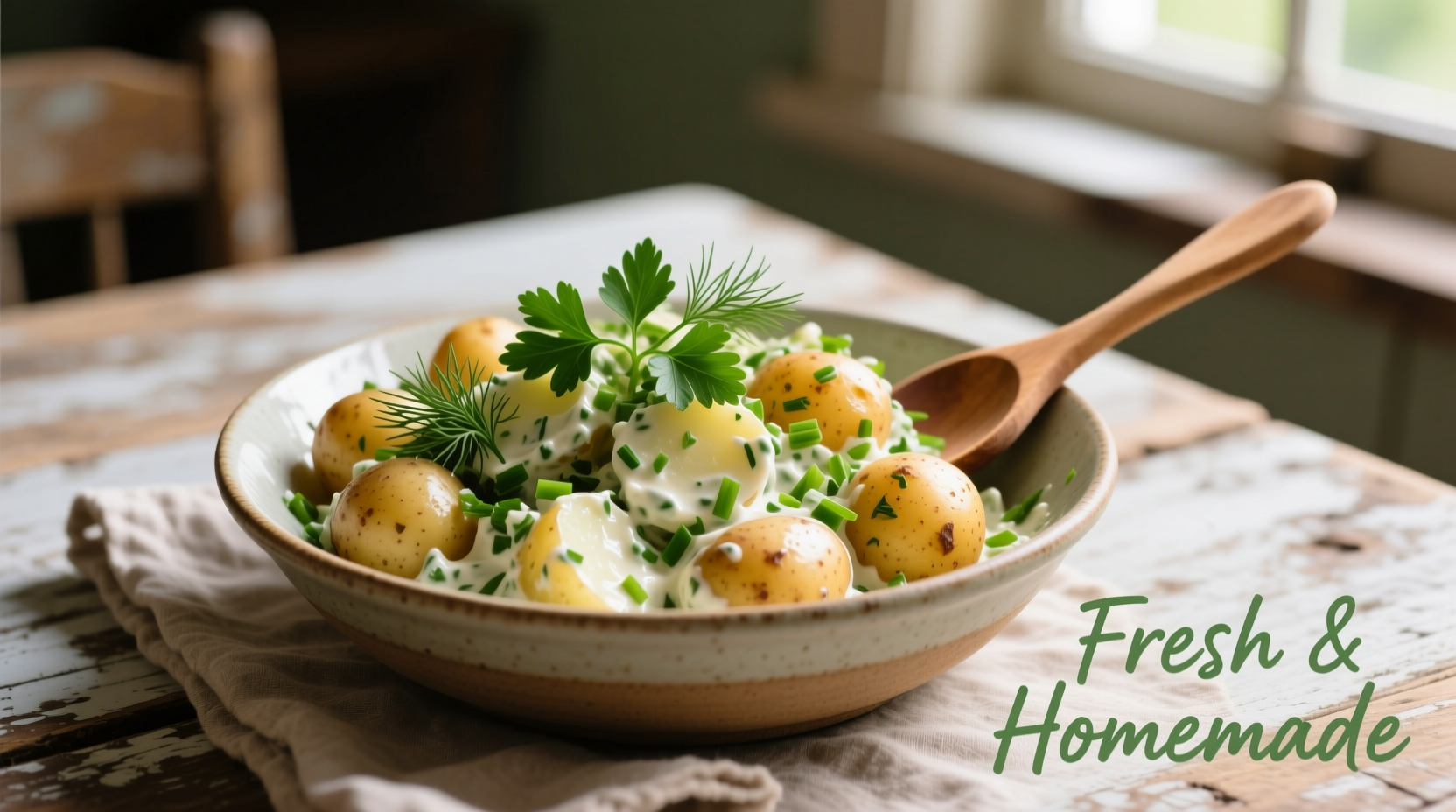 Homemade potato salad with fresh herbs