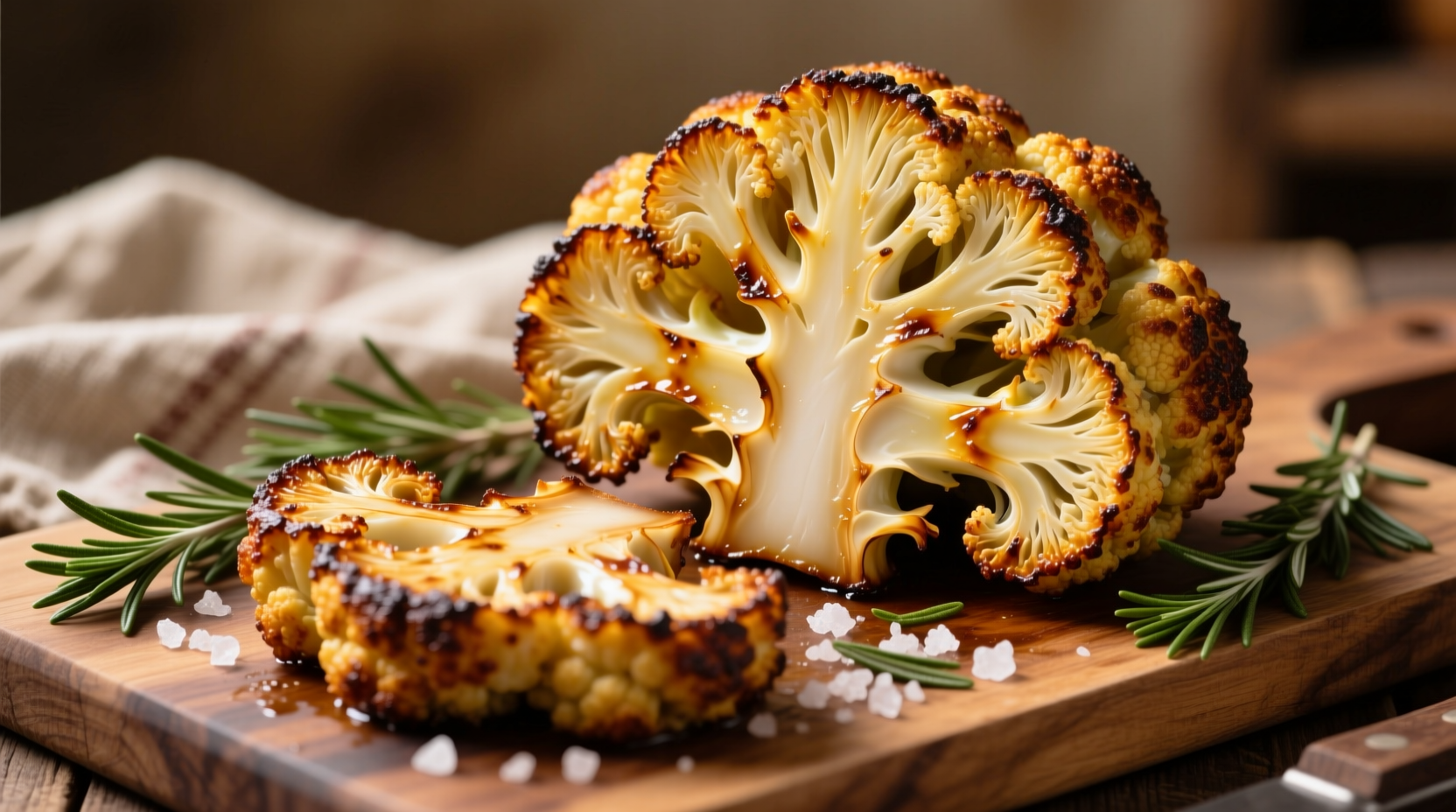 Golden roasted cauliflower steaks with crispy edges