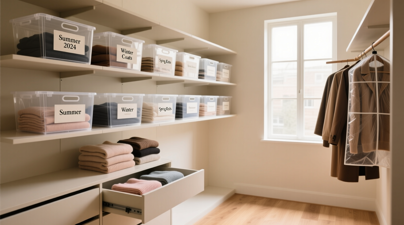 store clothes seasonally to de clutter packed closets