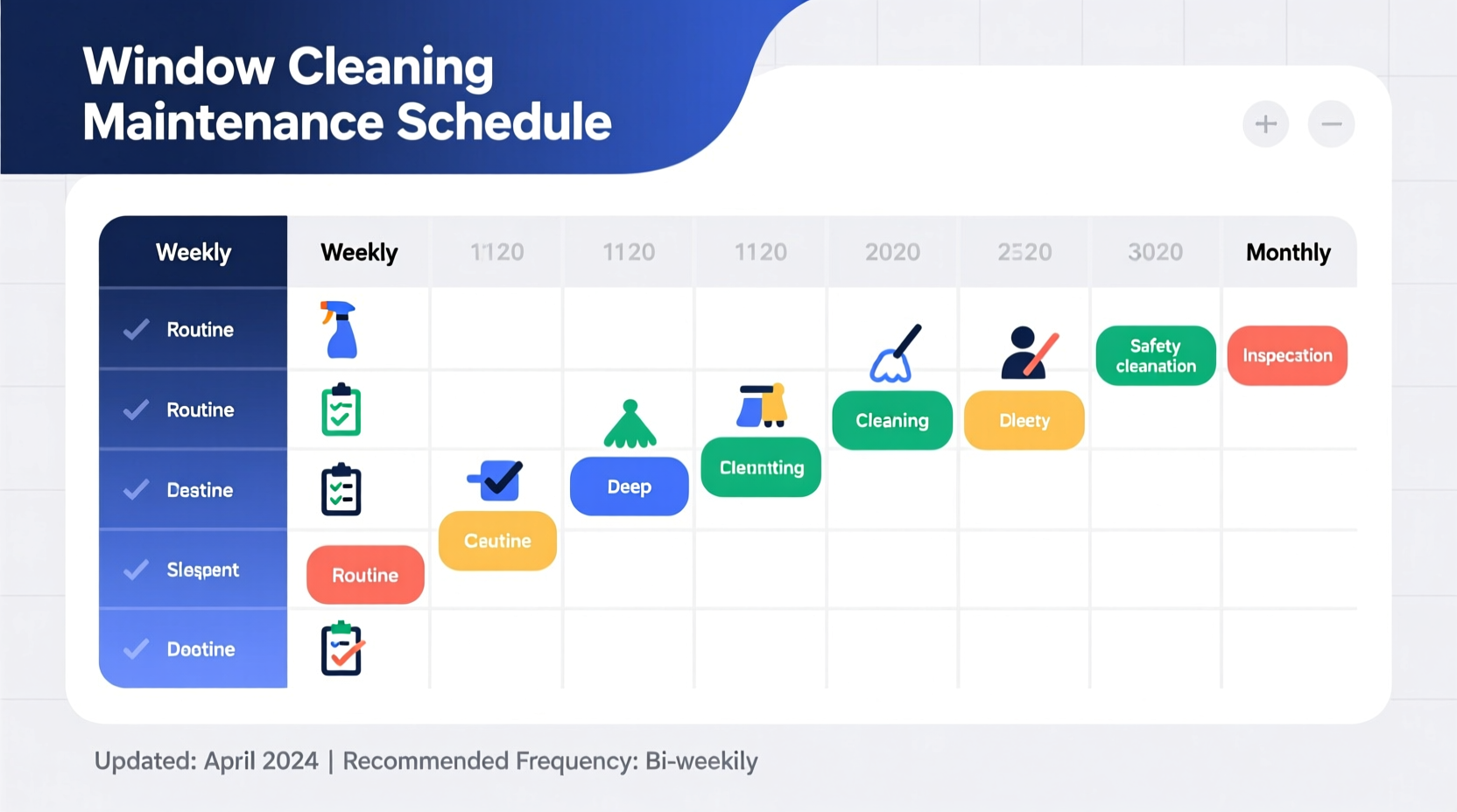 Window cleaning maintenance schedule chart