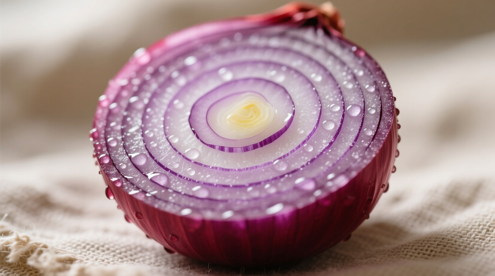 Fresh red onions with sliced cross-section showing purple layers