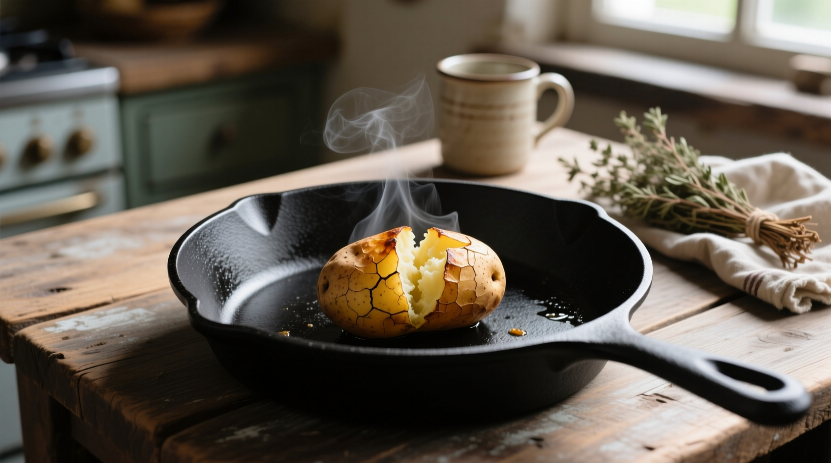 clean cast iron cookware with a potato