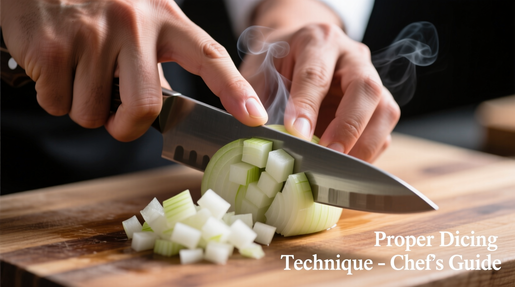 Chef's hand demonstrating proper onion dicing grip