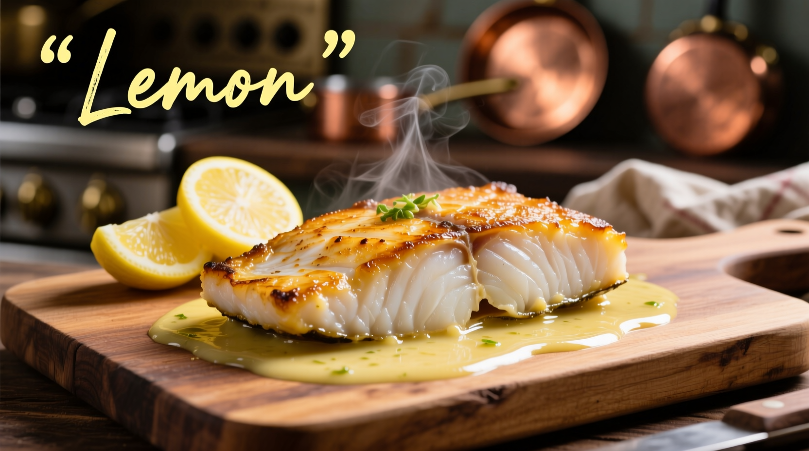 Perfectly seared garlic butter cod fillet with lemon