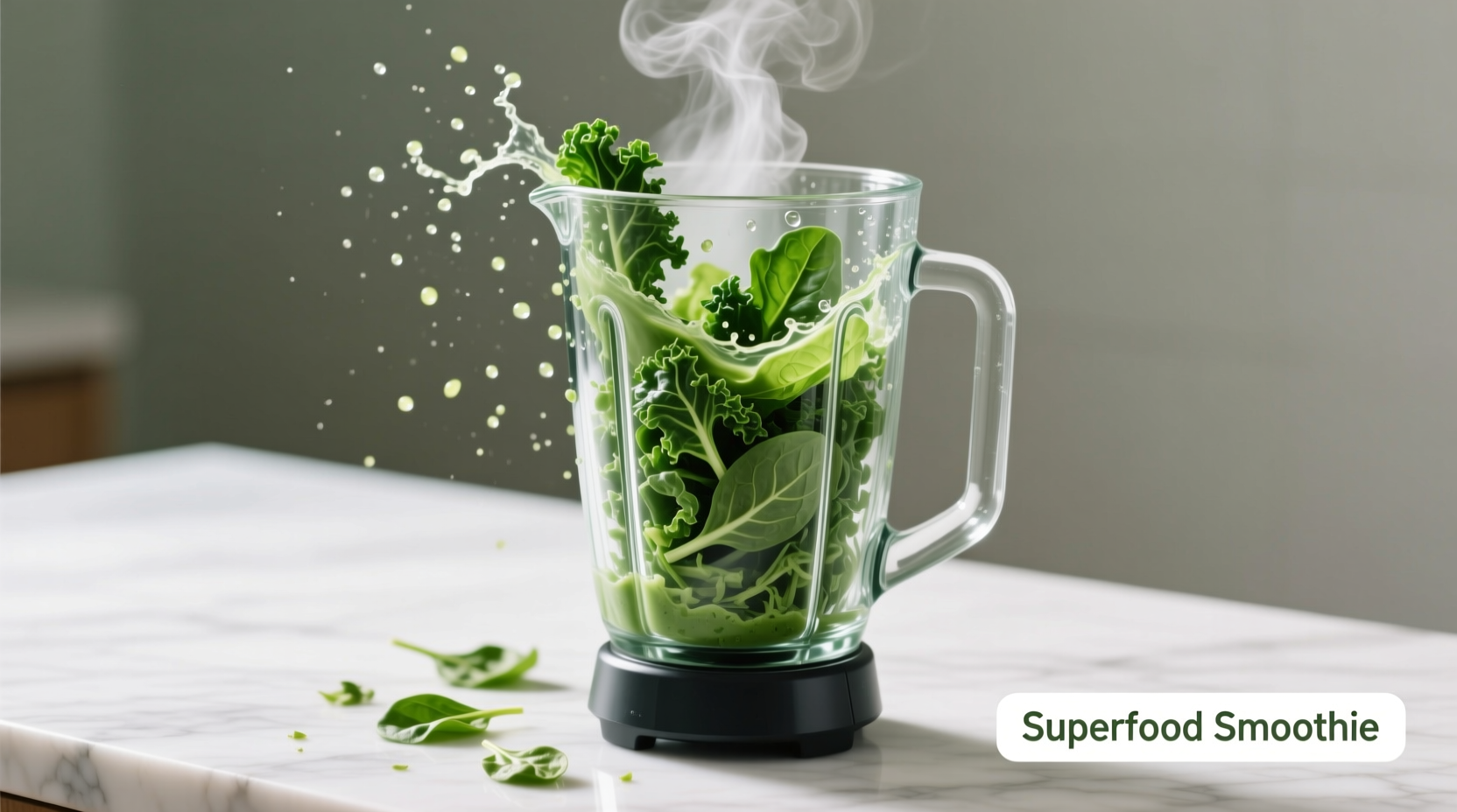 Fresh kale and spinach in glass blender