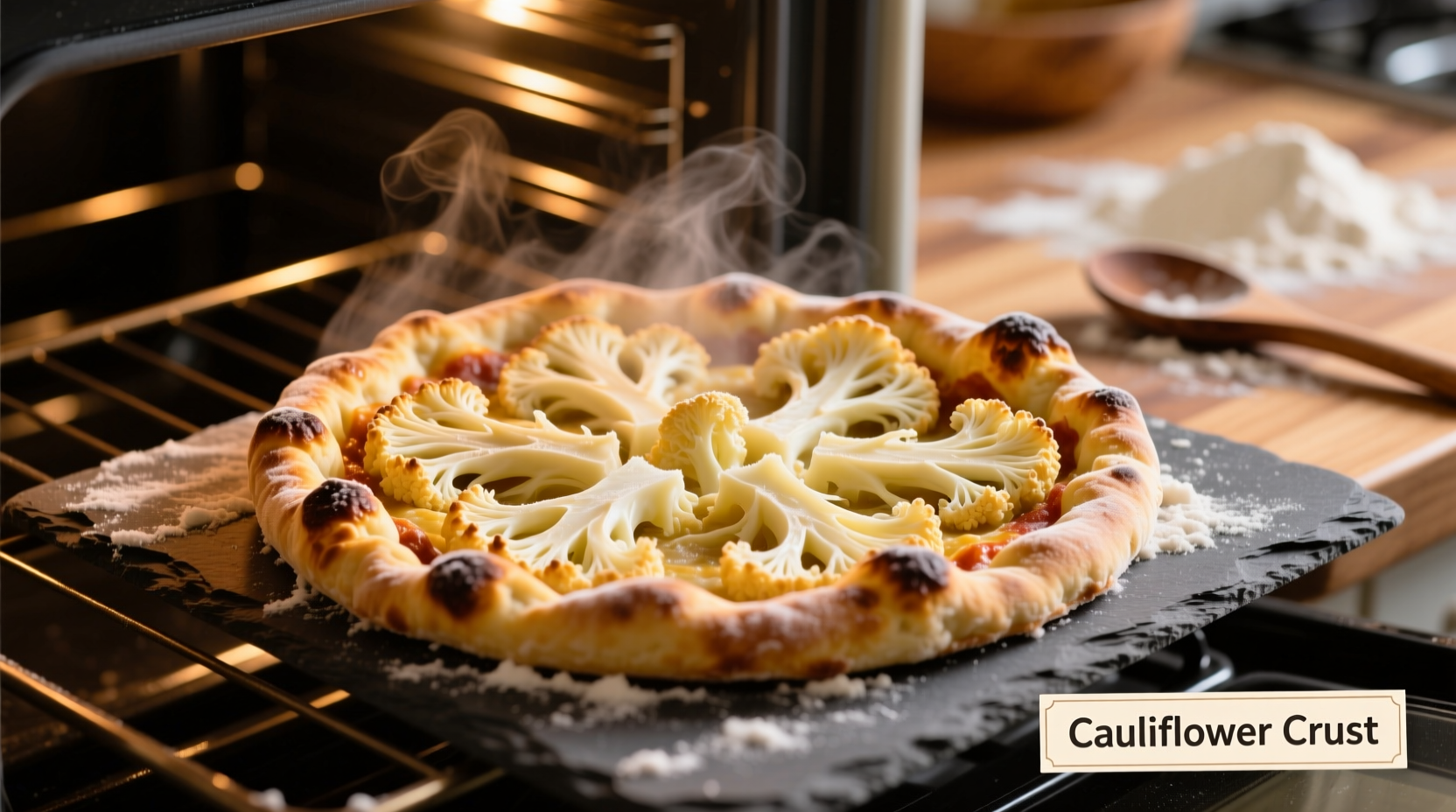 Frozen cauliflower pizza crust baking process