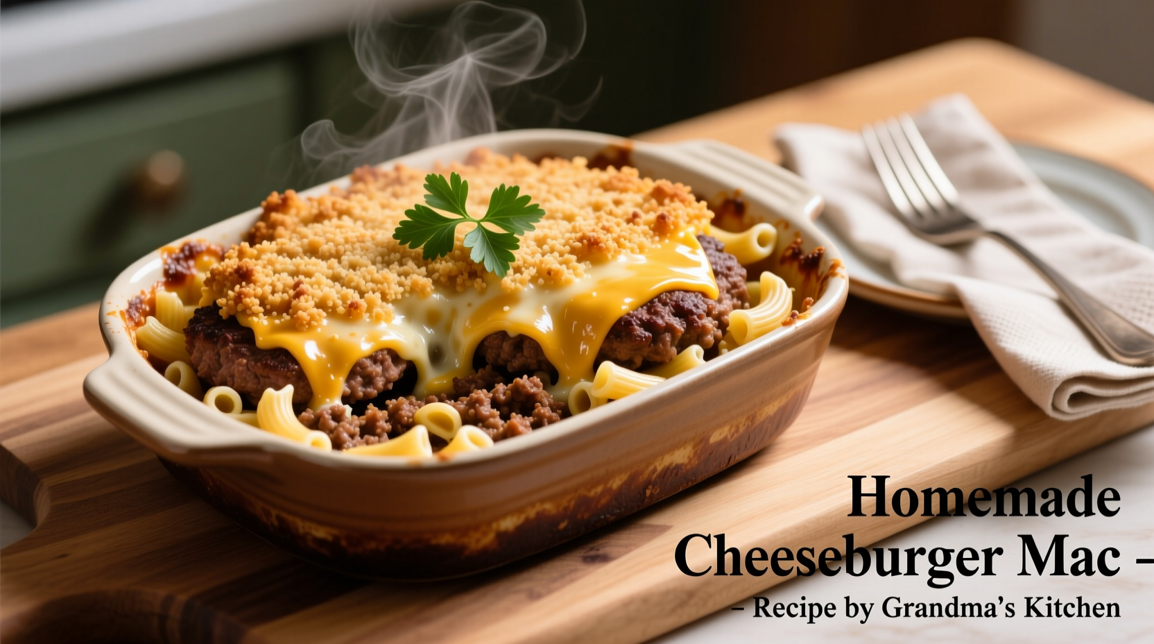 Homemade cheeseburger mac in baking dish
