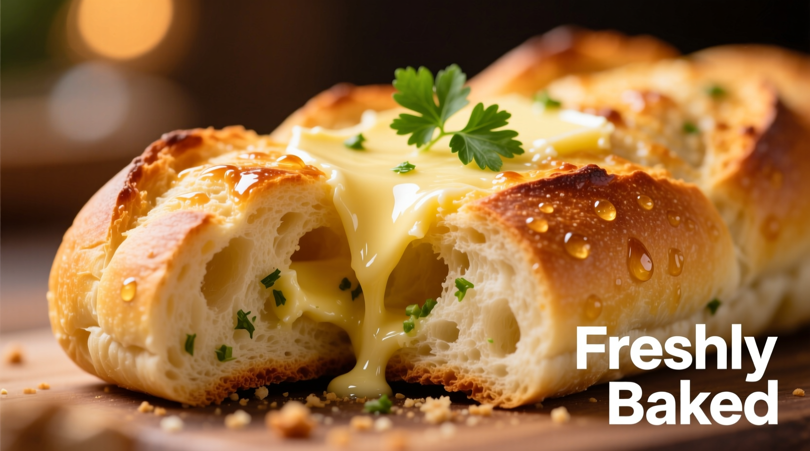 Perfectly golden garlic bread with melted butter