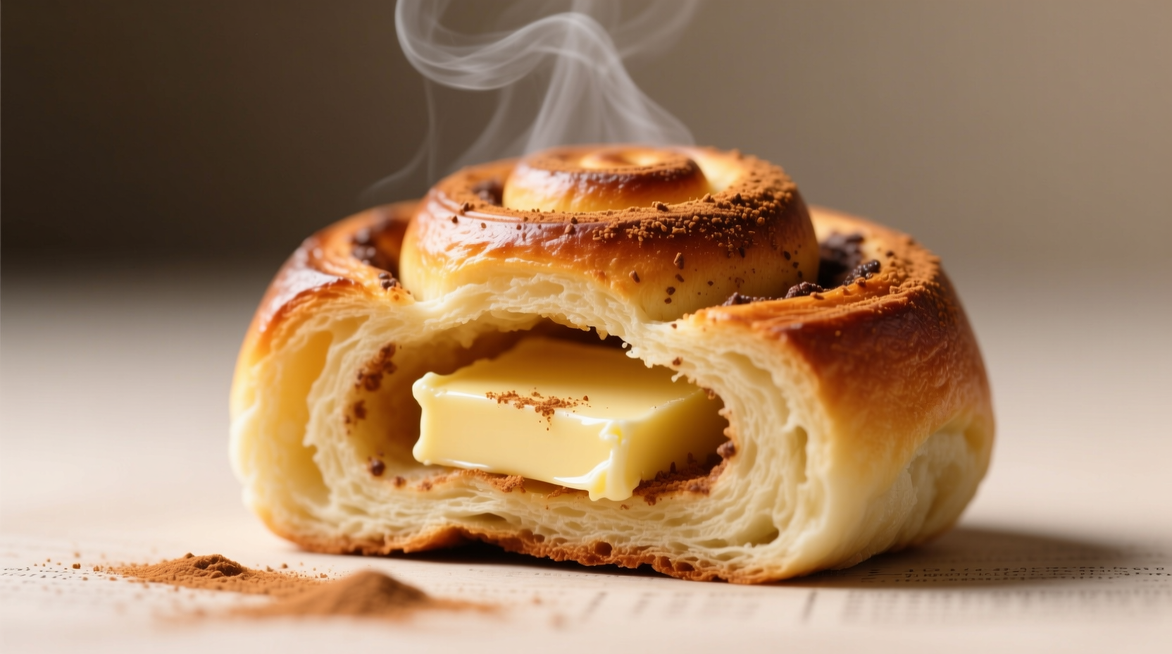 Proper cinnamon filling technique: thin butter layer with even Ceylon sprinkle, not mounded piles