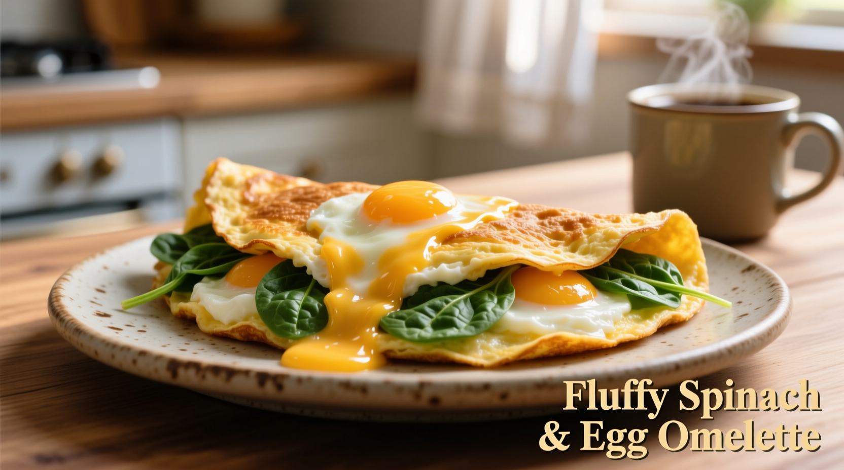 Fluffy spinach and egg omelette with melted cheese