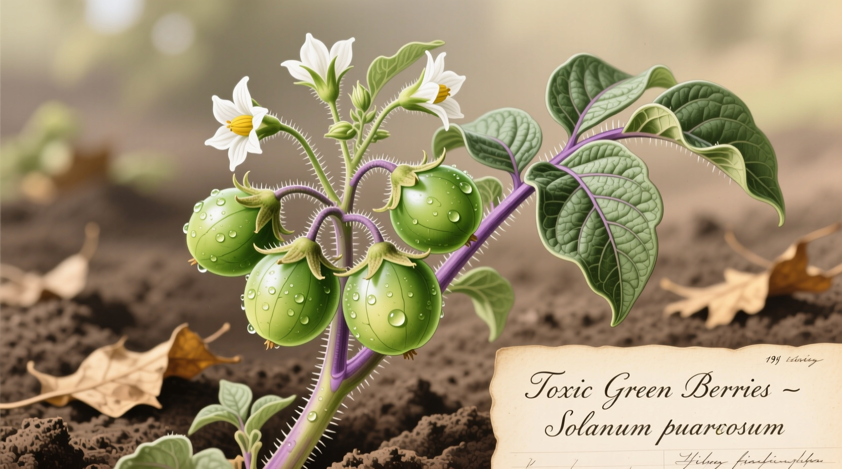 Potato plant showing toxic green berries