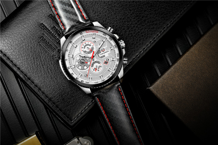 Мужские автоматические механические наручные часы Forsining 6909, высококачественные многофункциональные аналоговые часы с хронографом