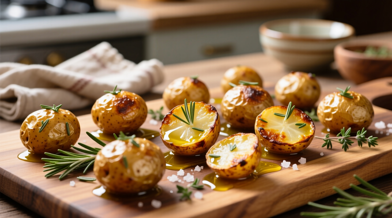Golden roasted bite size potatoes with herbs