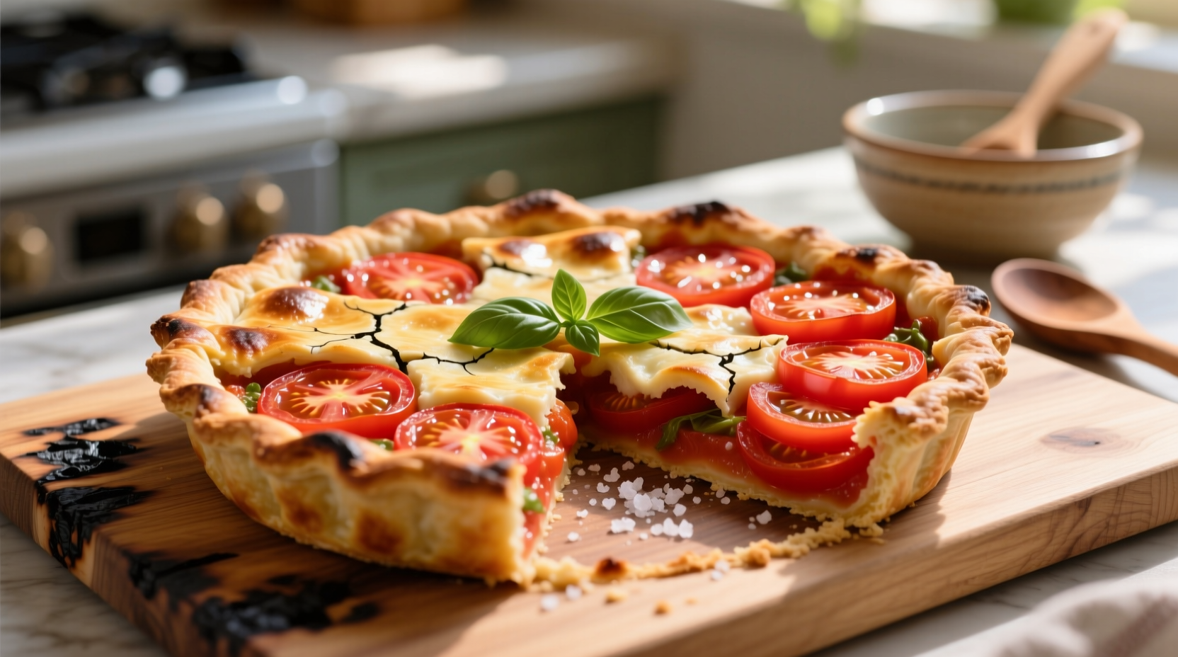 Fresh tomato pie with golden crust and vibrant filling