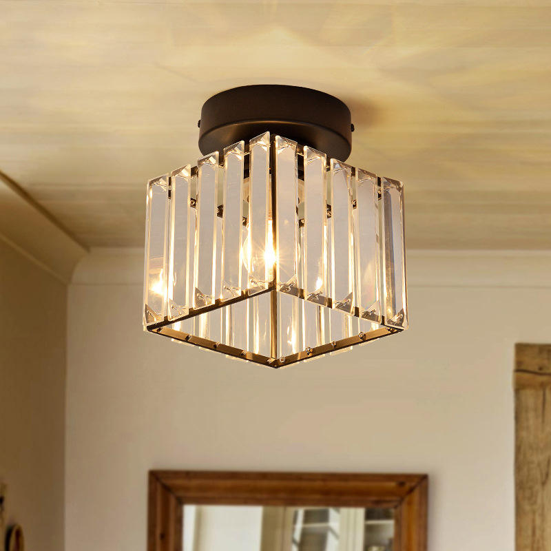 shinetime现代半水晶吊灯金色玻璃齐平安装led天花灯走廊