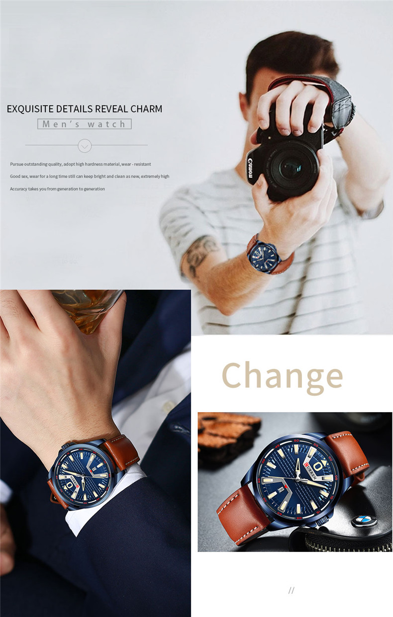 Nouvelle marque de mode CURREN montre à Quartz hommes bracelet en cuir hommes affaires montre-bracelet Auto Date mâle horloge Relogio Masculino