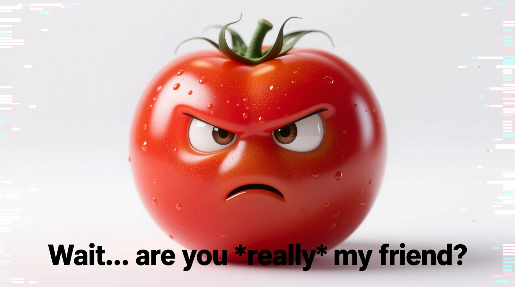 Tomato with suspicious eyes meme example