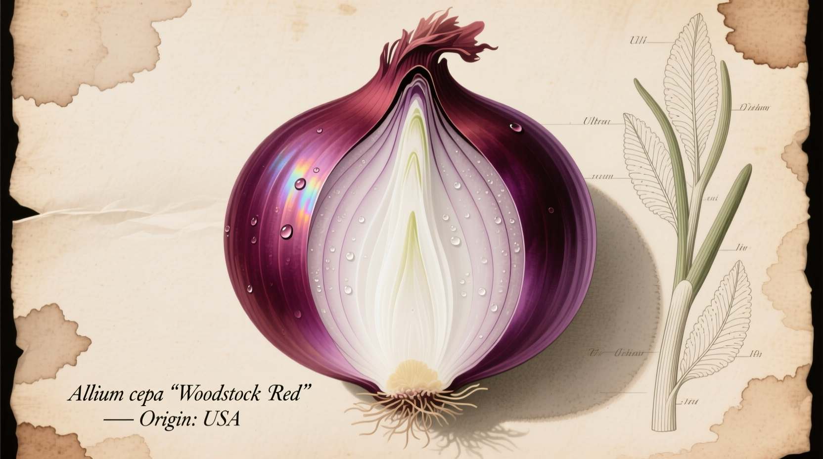 Woodstock red onion showing deep purple skin and white flesh