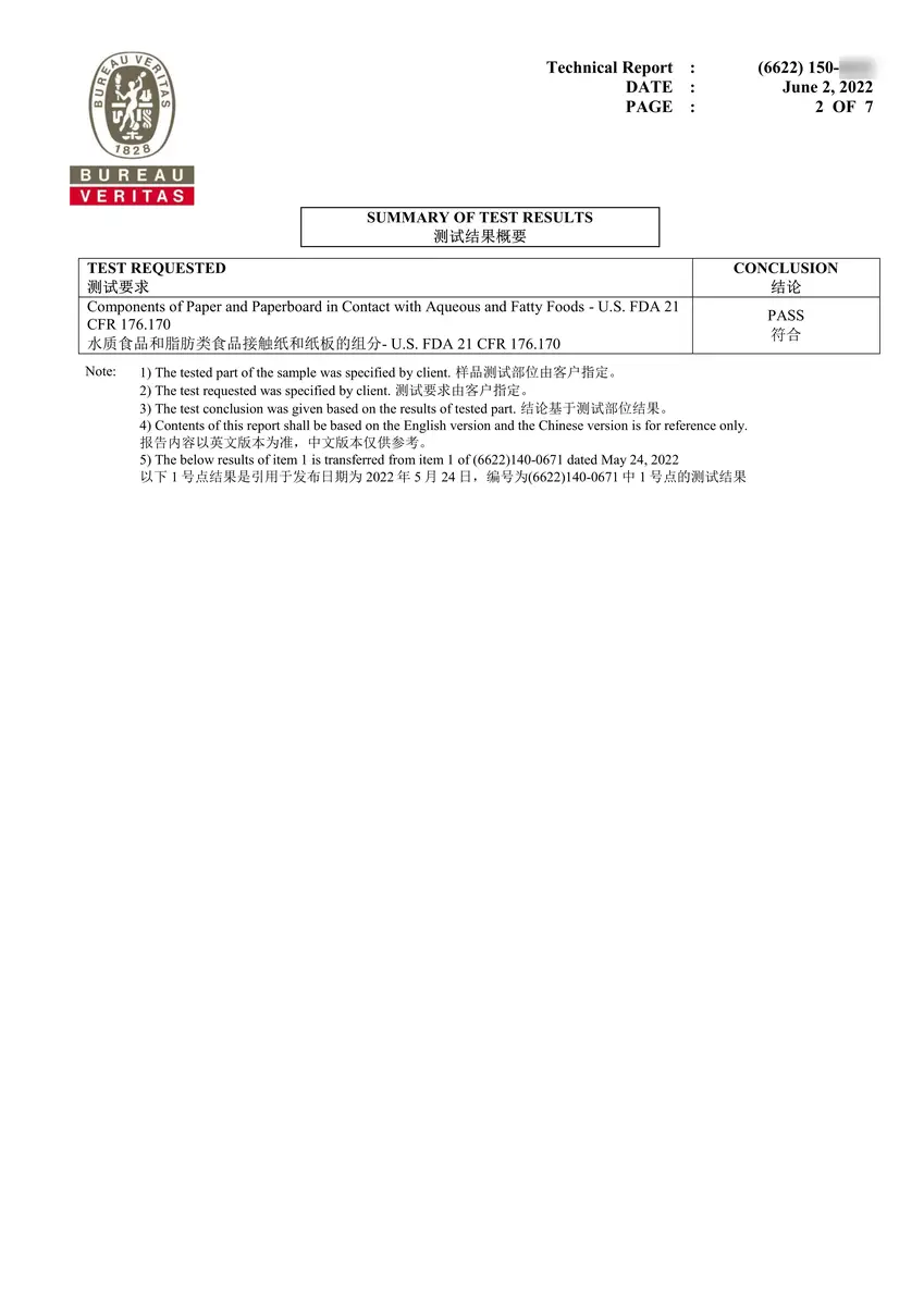 Certificat de boîte de papier
