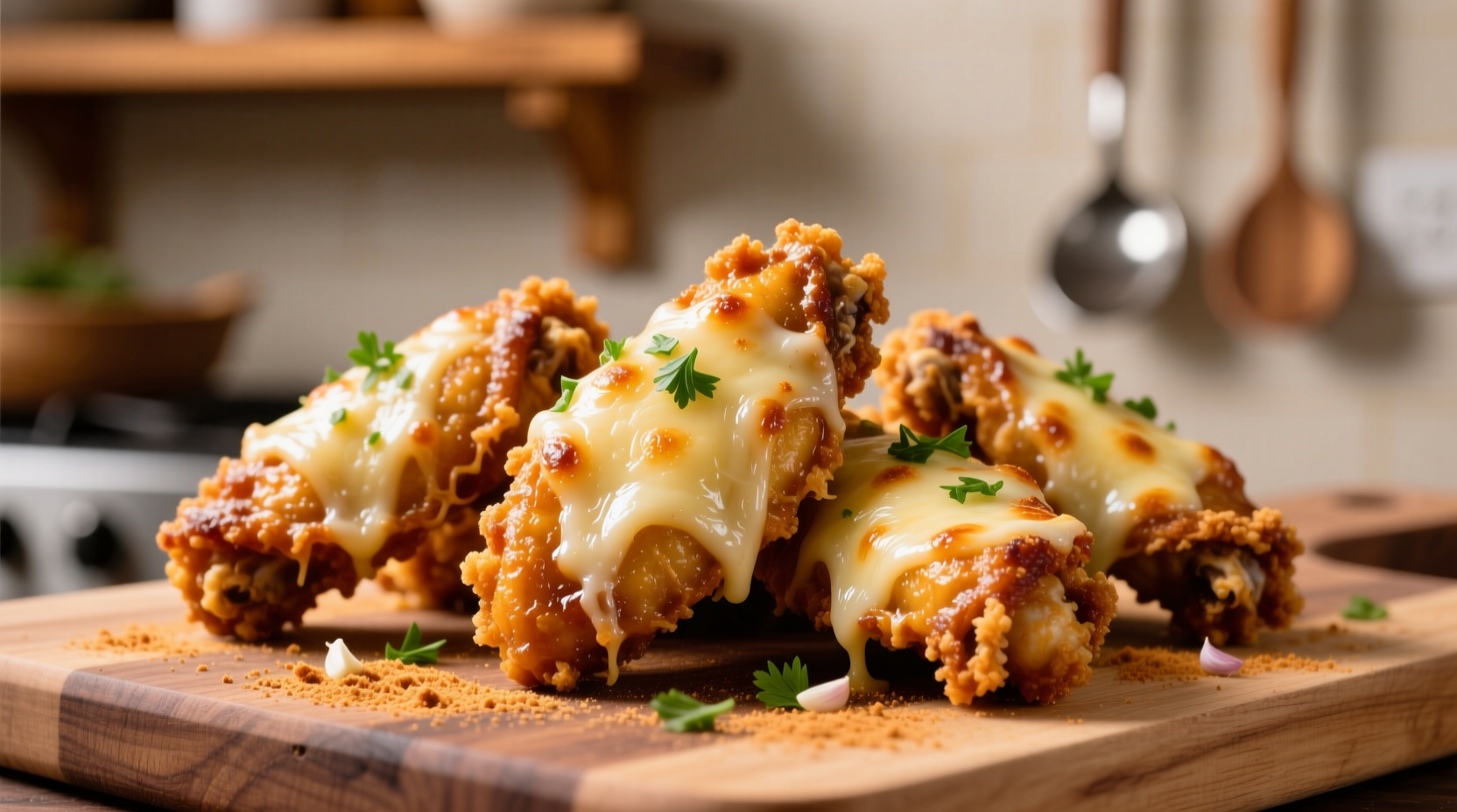 Crispy Wingstop garlic parmesan wings with visible cheese coating