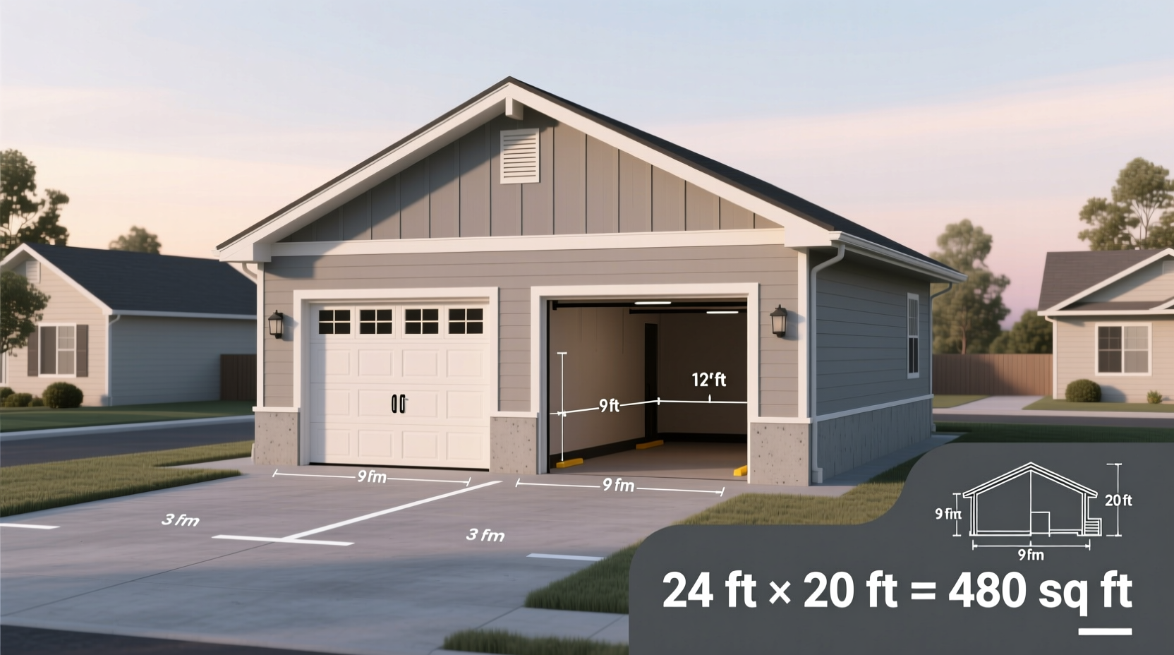 how many sqft is a 2 car garage