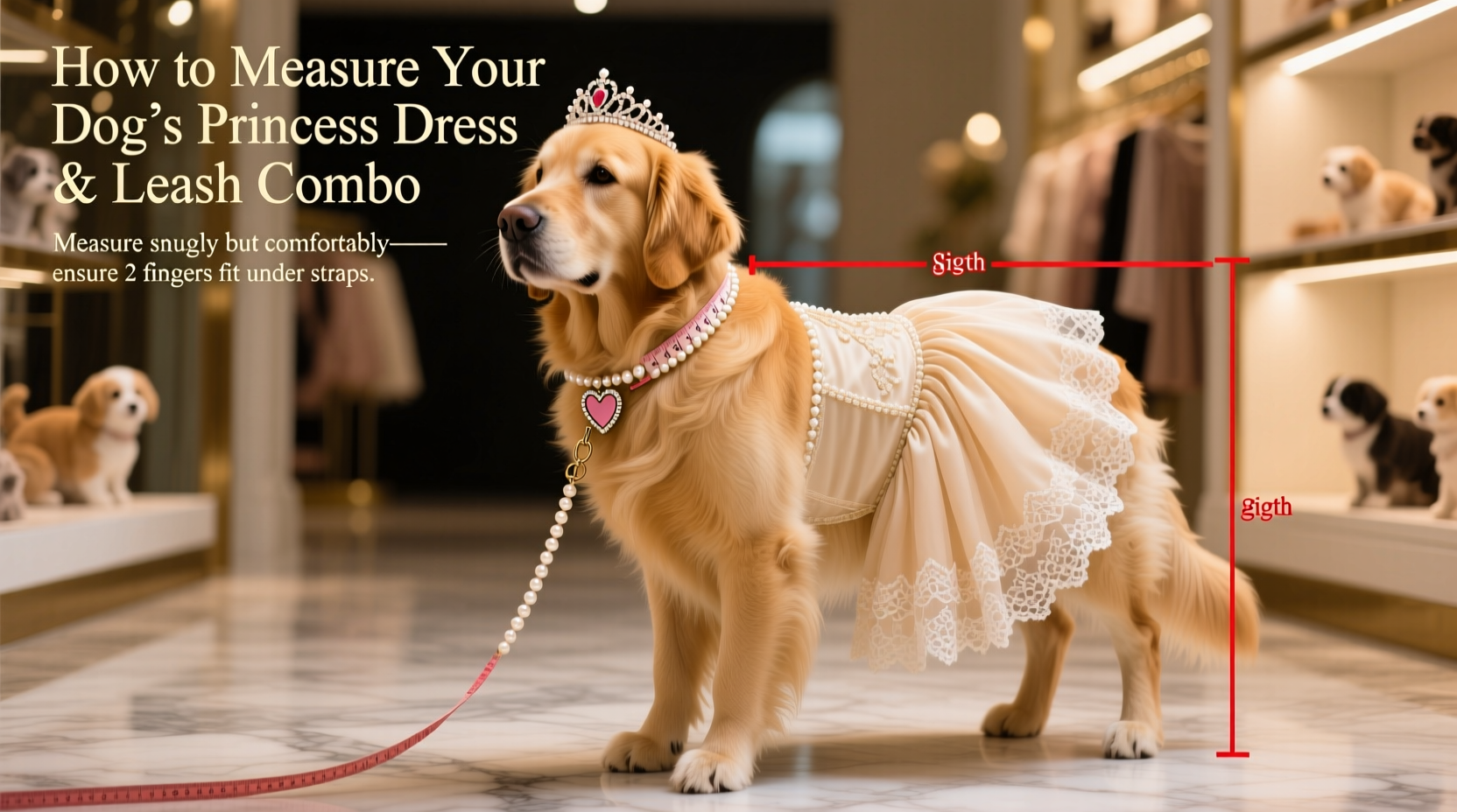 how to measure and select the ideal size for your dogs princess dress and leash combo