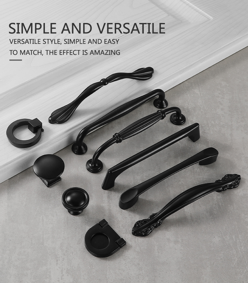 Classical Style Custom Black Zinc Alloy Furniture Drawer Pulls Handles //