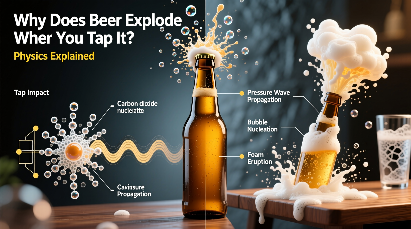 why does beer explode when you tap it the physics explained