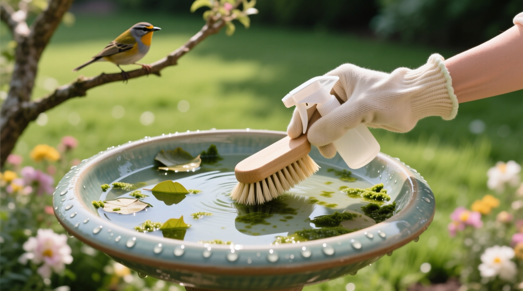 how to clean a bird bath