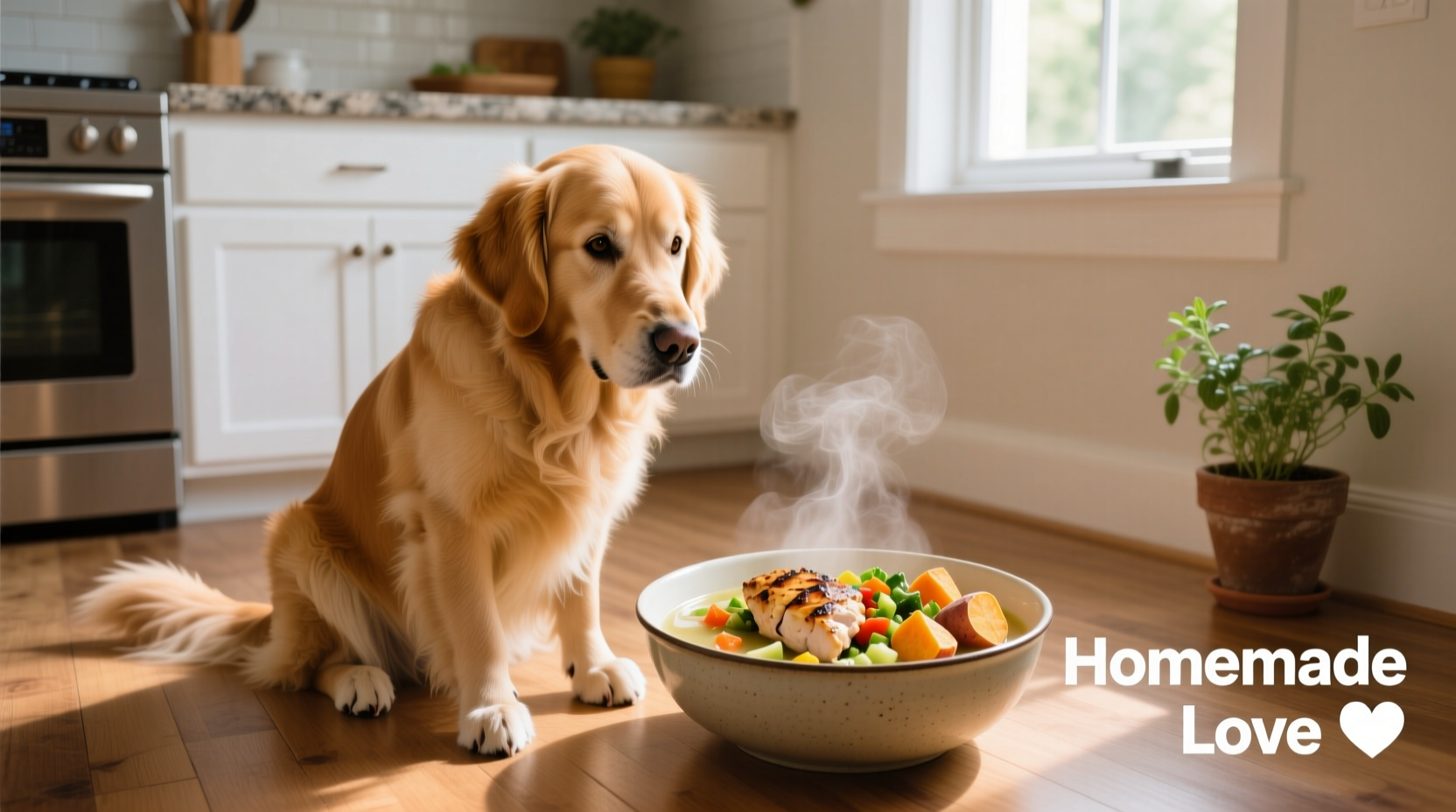 Dog enjoying healthy homemade meal