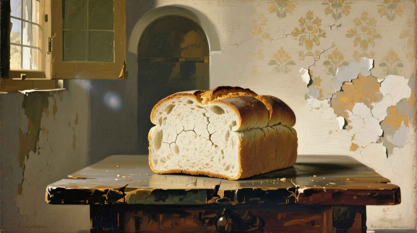 clean old paintings with a slice of bread