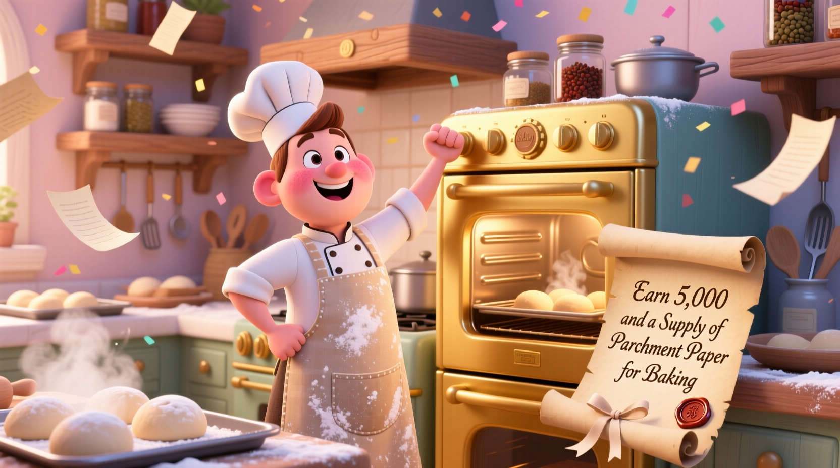 earn 5 000 and a supply of parchment paper for baking