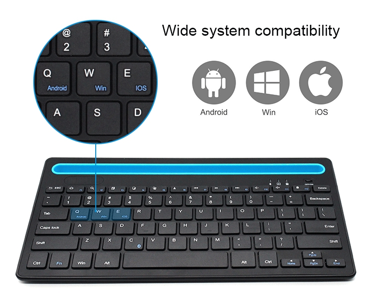 factory price  universal 78 keys ABS   Ergo<i></i>nomic  Rechargeable wireless  bluetooth keyboard with  cradle