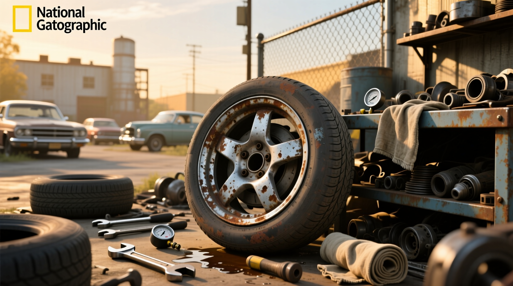 Used car wheel mounted on vehicle showing full assembly