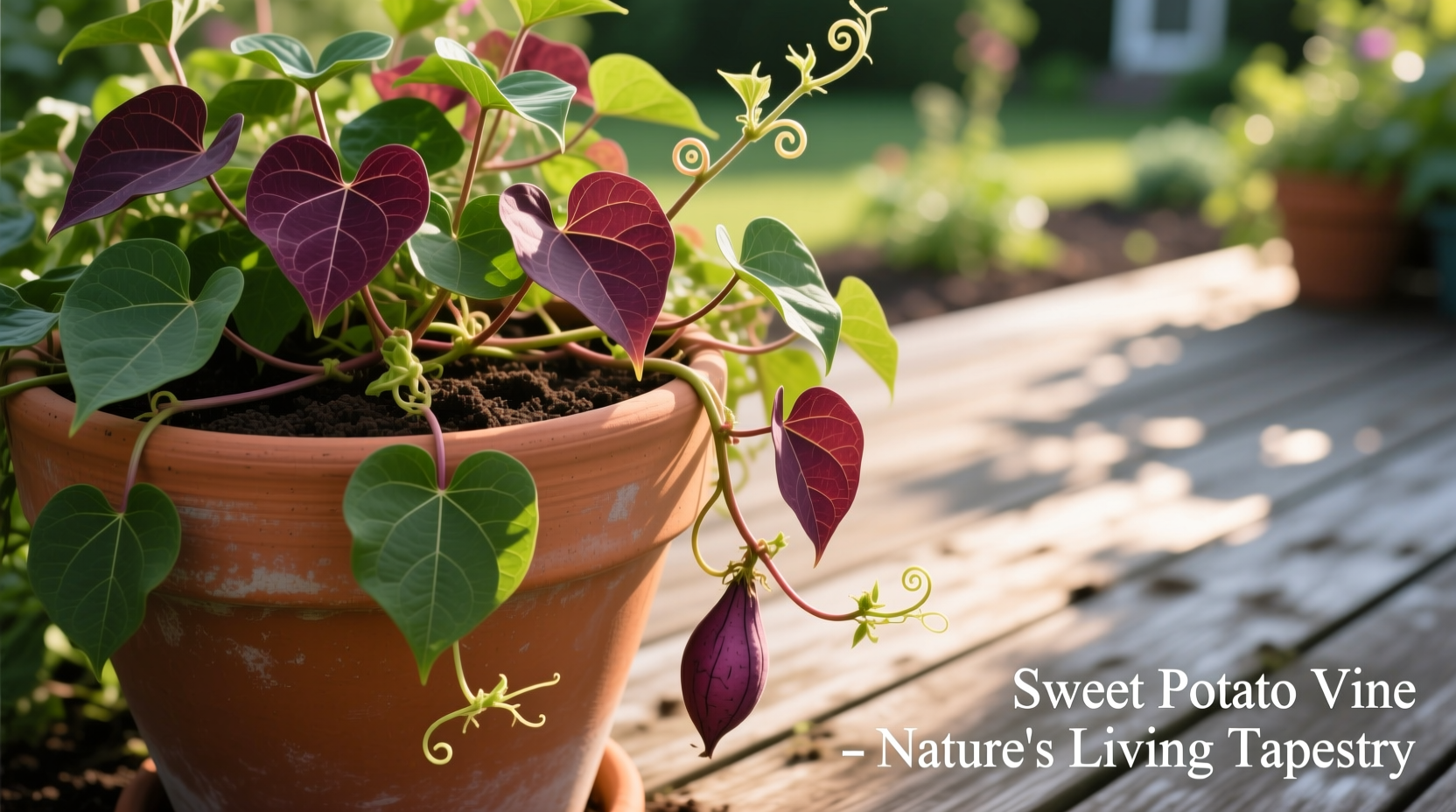 Sweet potato vine growing in container garden