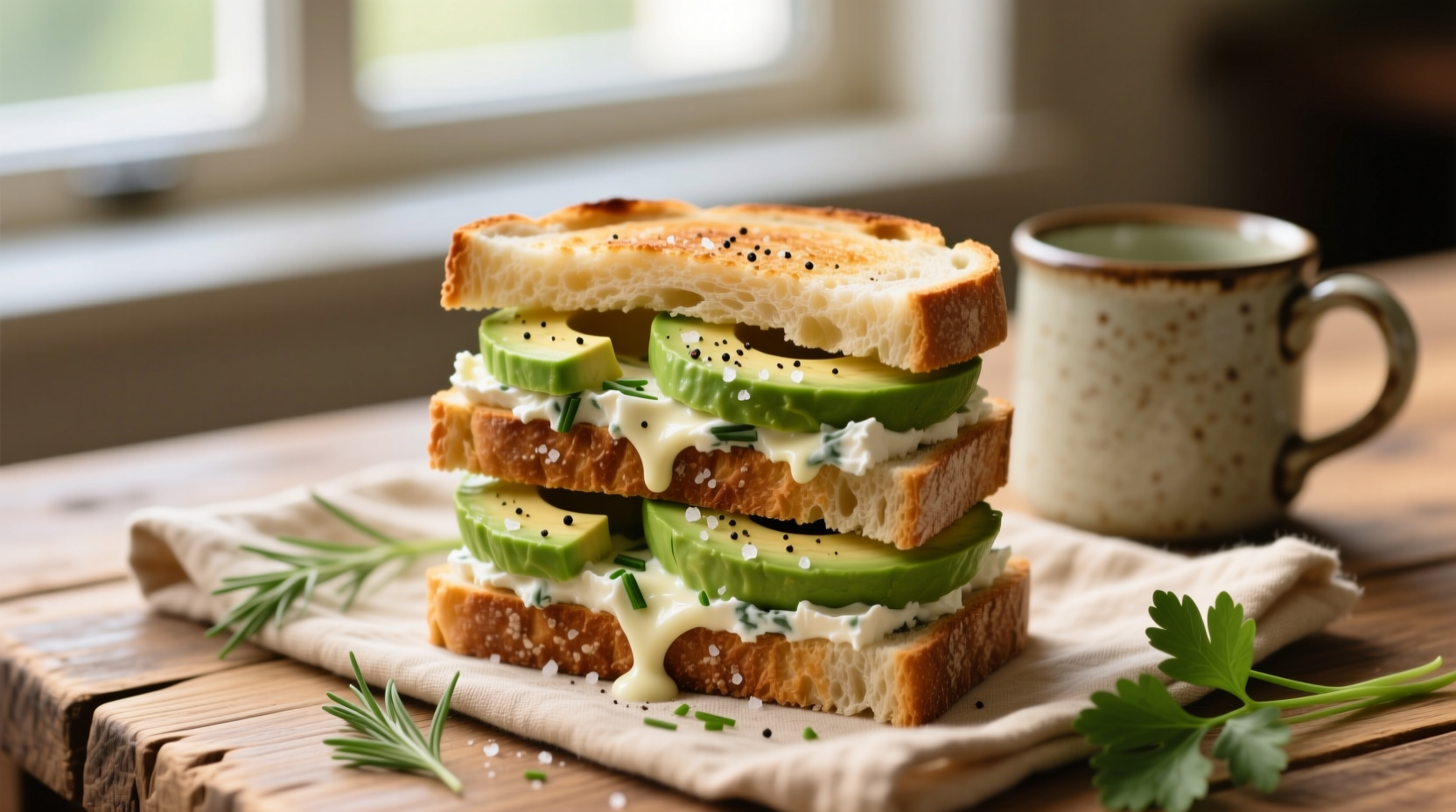avocado and boursin sandwiches