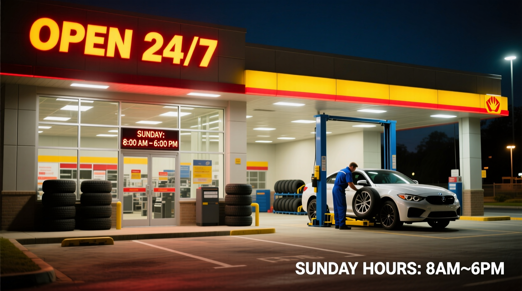what tire shop is open on sunday