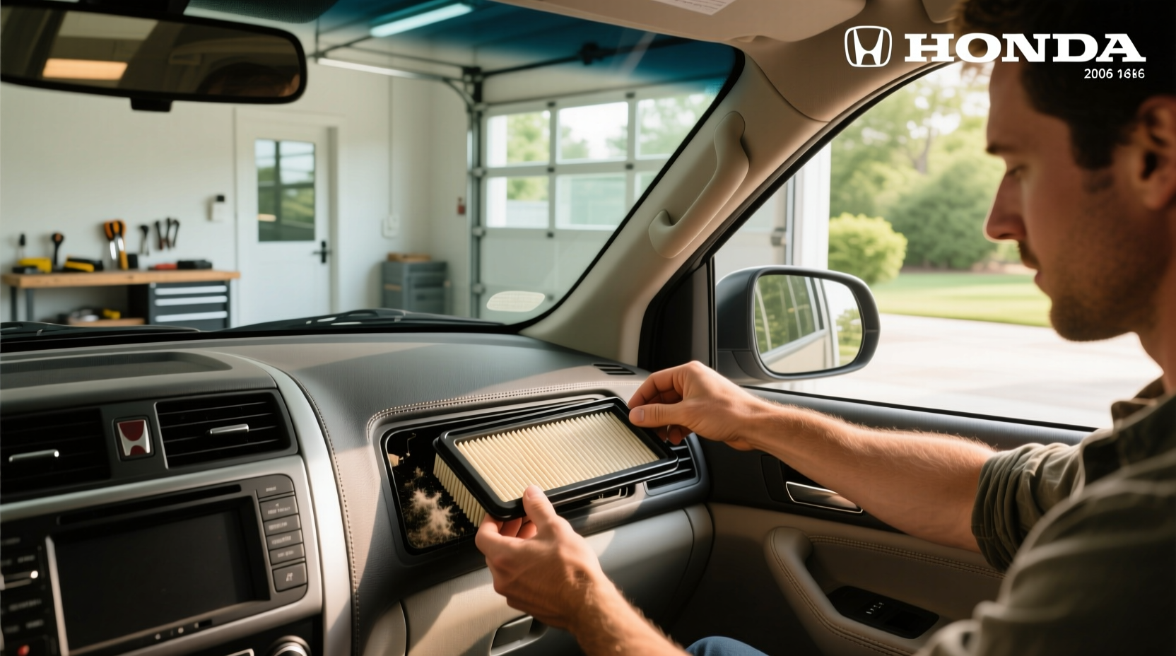 Side-by-side comparison of old vs new cabin air filter from a 2006 Honda Pilot