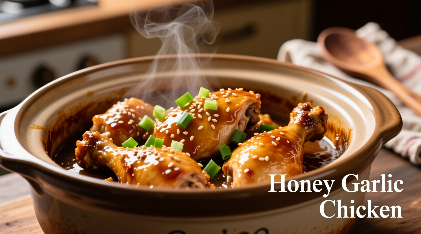 Crockpot honey garlic chicken with garnish