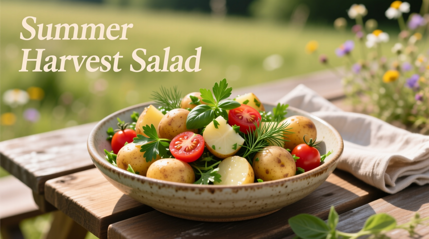 Fresh summer potato salad with herbs and cherry tomatoes
