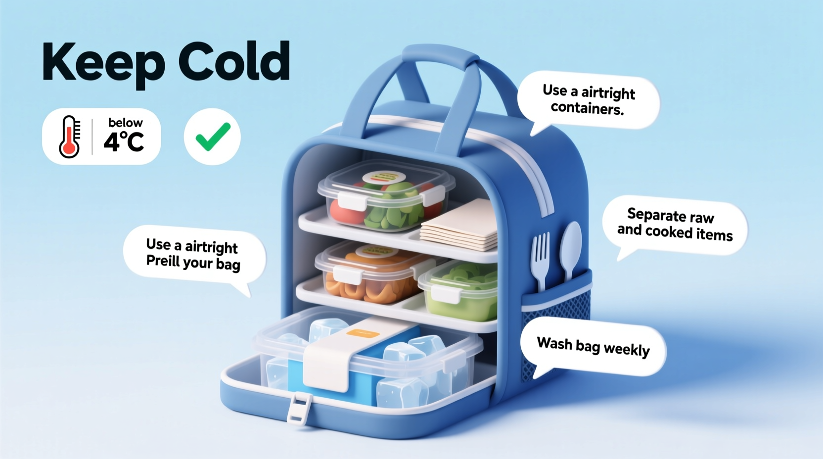 smart tips for packing food safely in an insulated lunch bag to keep it fresh and hygienic